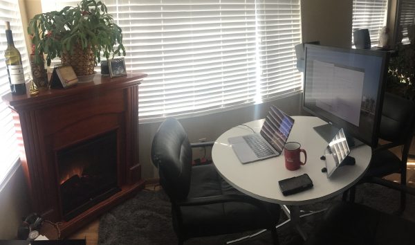 Converted dining room office workspace