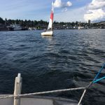 Robert Dall sailing Martha the Minto - Seattle Duck Dodge Sailboat Race in a Minto on July 16, 2019