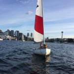 Robert Dall sailing Martha the Minto - Seattle Duck Dodge Sailboat Race in a Minto on July 16, 2019