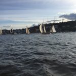 Kemp's Red Thunderbird under Spinnaker - Seattle Duck Dodge Sailboat Race in a Minto on July 16, 2019