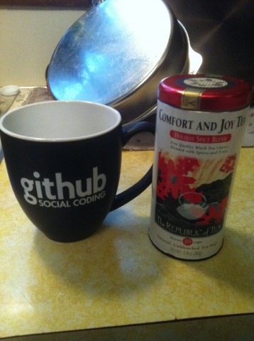 Github mug and holiday spice tea