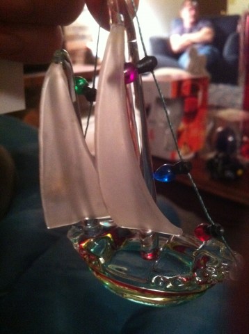 Beautiful blown glass sailboat ornament