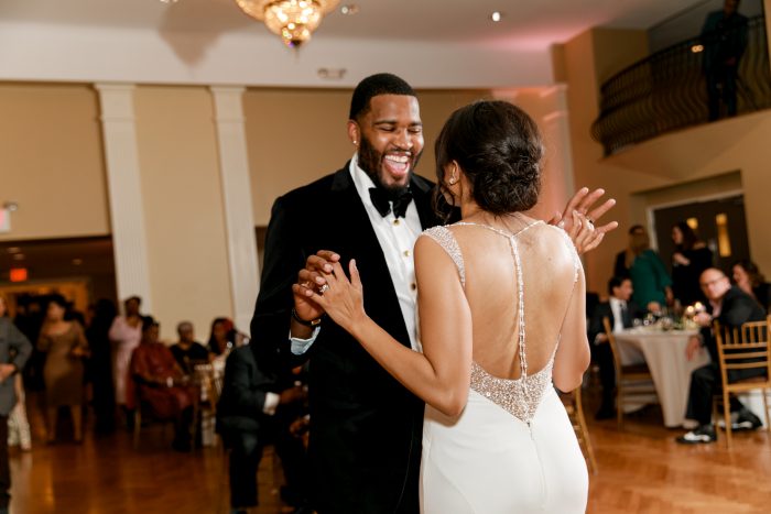 Groom with Real Bride During First Dance at Real Classic Wedding