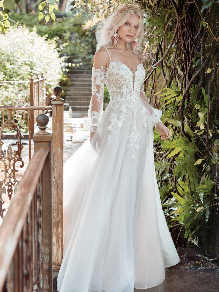 Cottagecore wedding dress with ruffle detailing