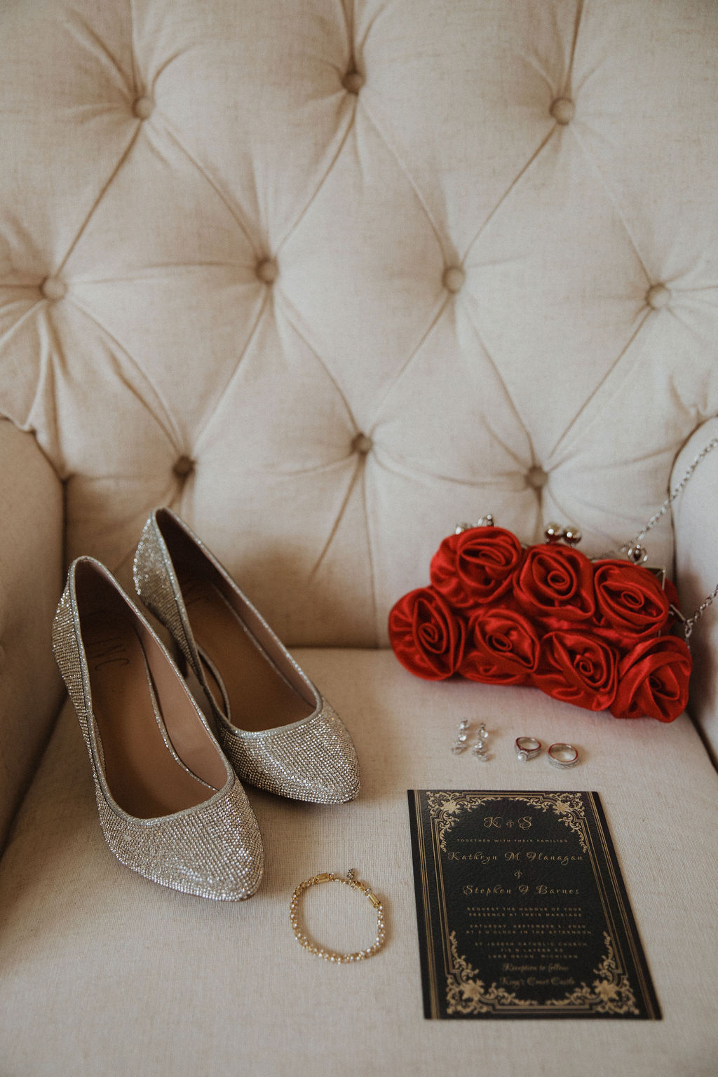 Silver High Heel Wedding Shoes and Red Roses