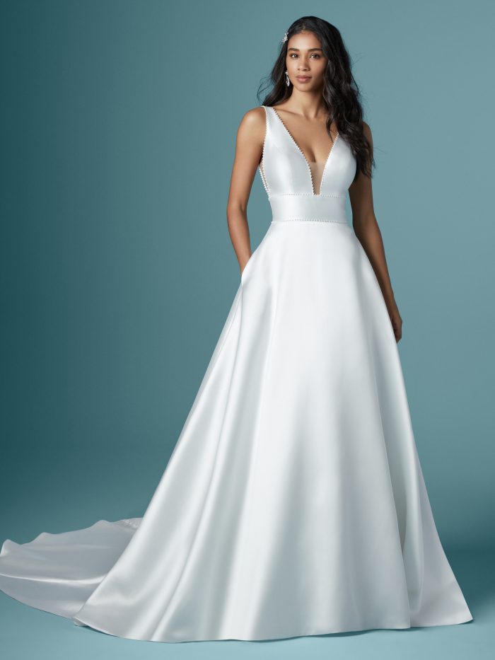 light blue and white wedding dress