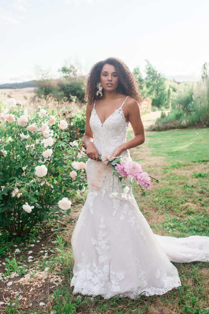 Black Bride Wearing Nature-inspired Mermaid Wedding Dress Called Giana by Maggie Sottero