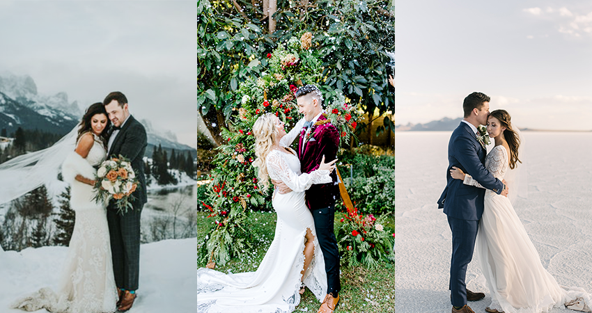 Collage of Brides Wearing Winter Wedding Dresses by Maggie Sottero