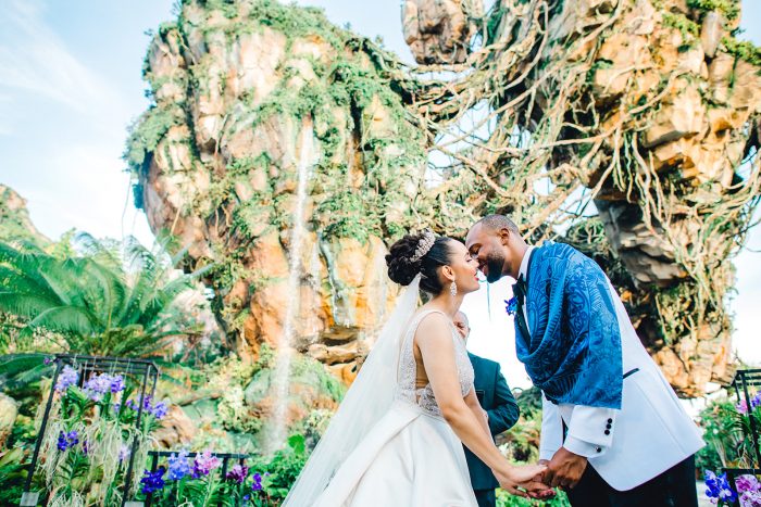 Groom Kissing Real Bride at Fairytale Wedding Ceremony in Disney's Pandora the World of Avatar