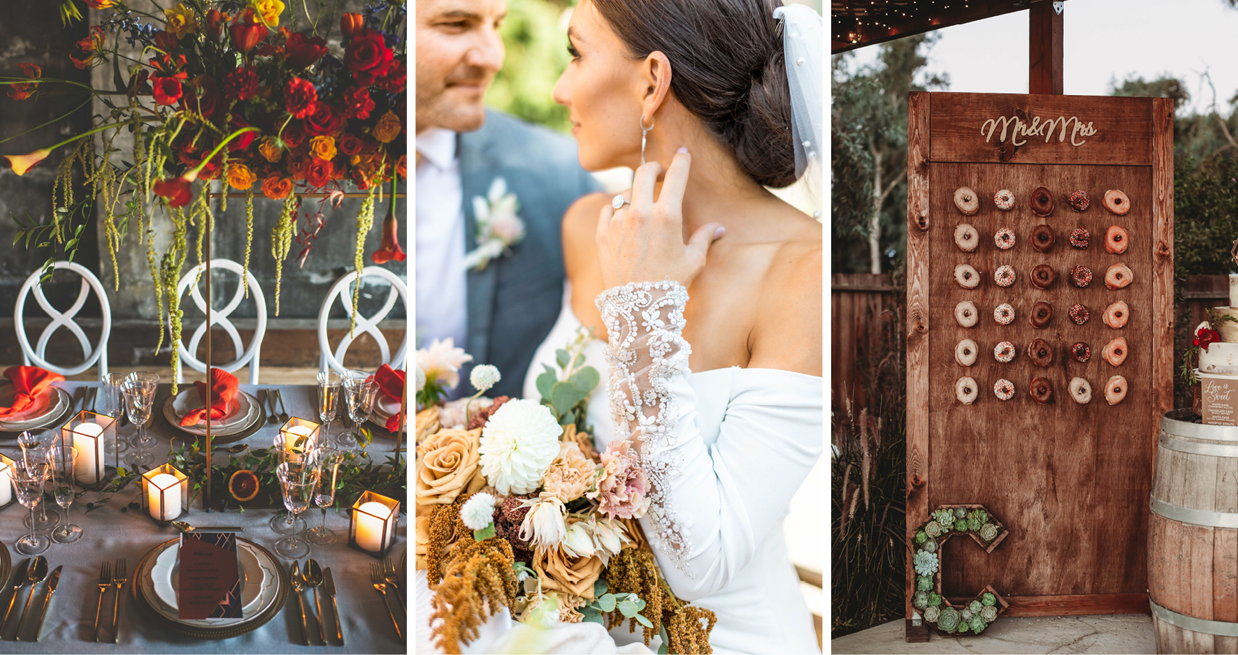 Collage of Three Different Fall Wedding Color Palettes