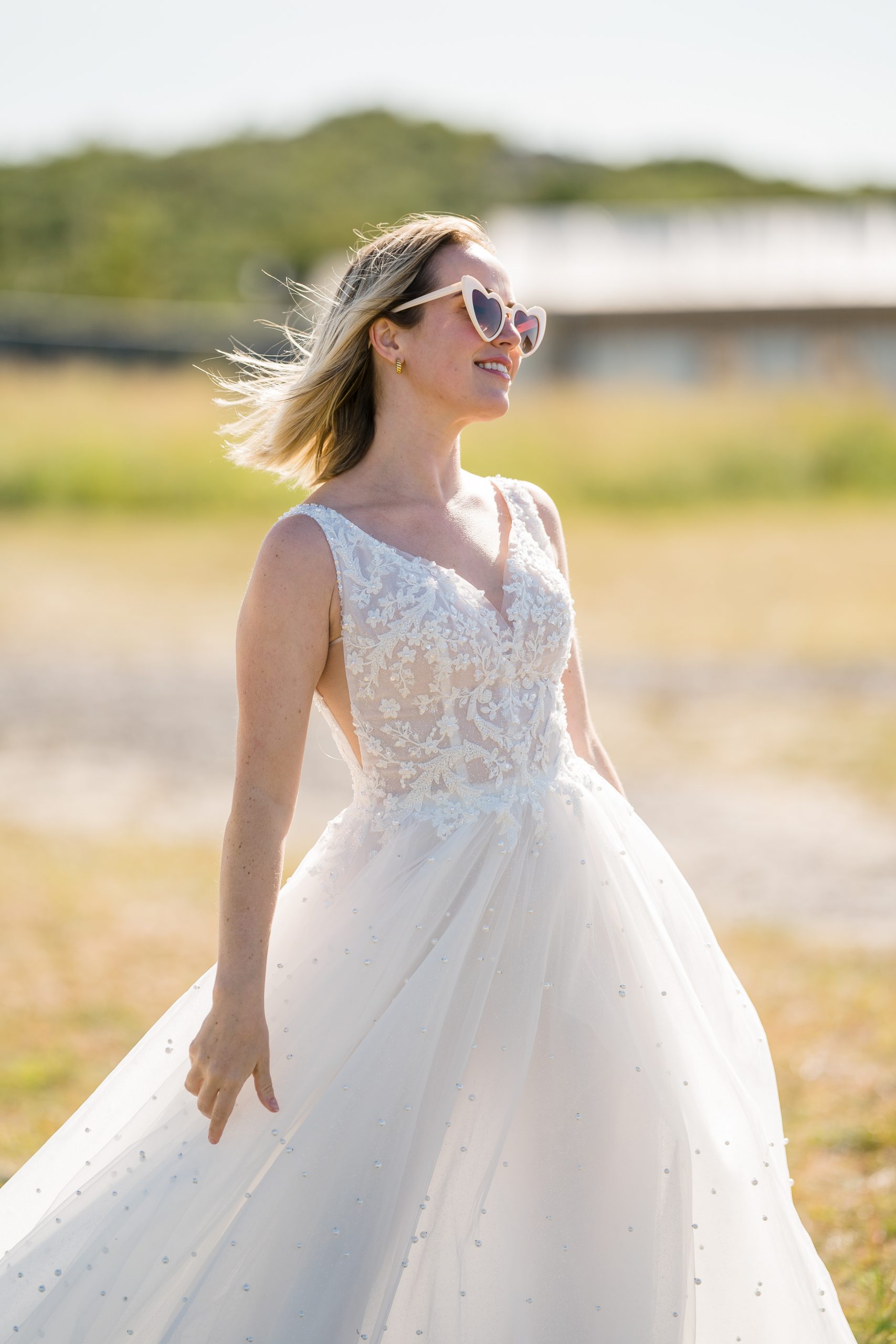  Bride Wearing Pearl Sheer A-line Wedding Dress Called Pierce by Sottero and Midgley