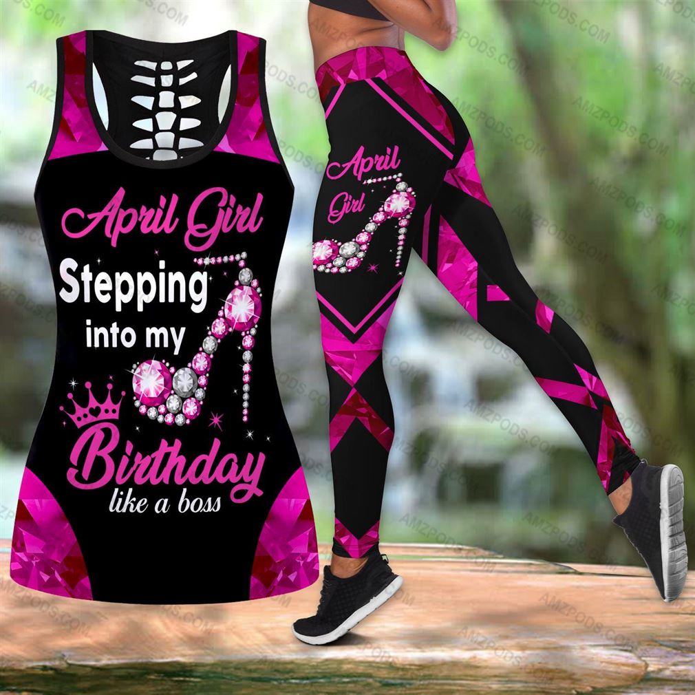 April Birthday Girl Combo Outfit Hollow Tanktop Legging Set V44