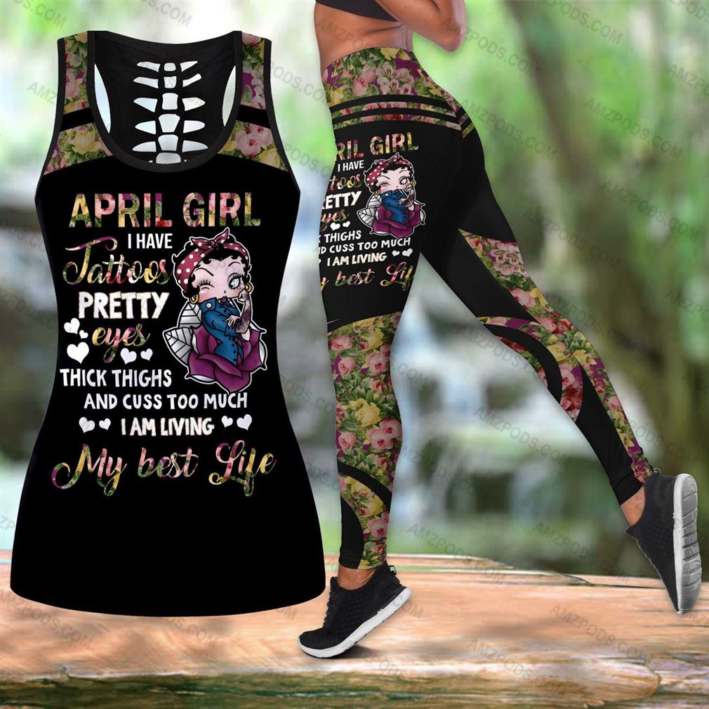 April Birthday Girl Combo Outfit Hollow Tanktop Legging Set V57