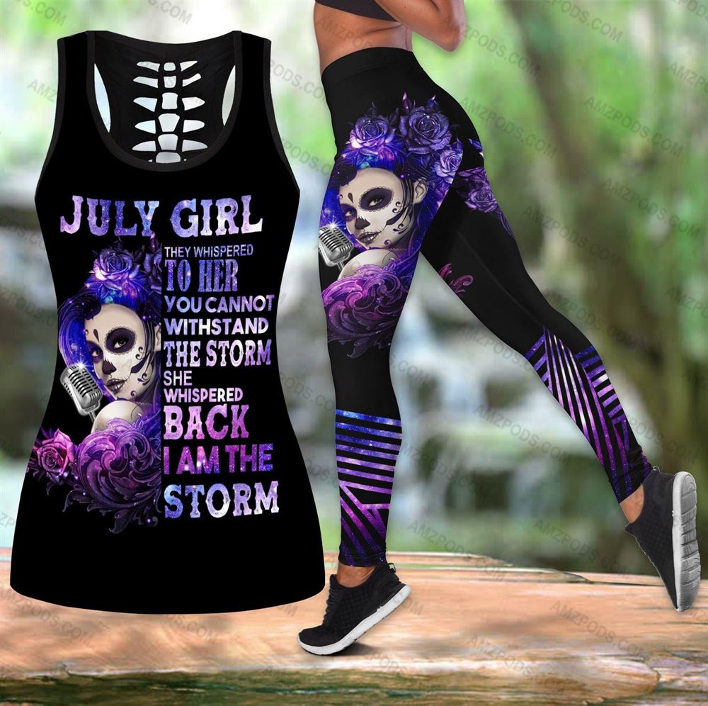 July Birthday Girl Combo July Outfit Hollow Tanktop Legging Personalized Set V01