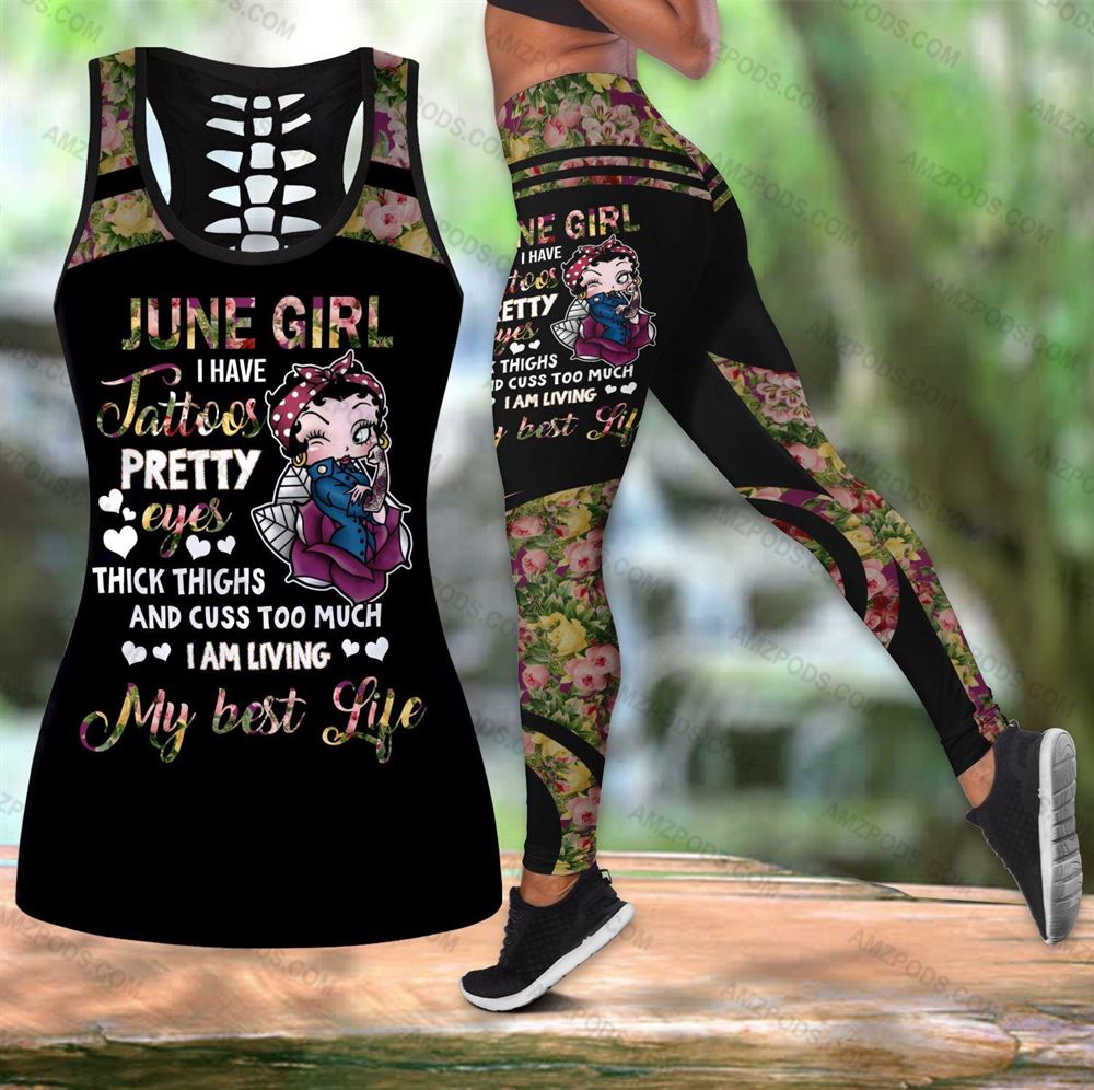 June Birthday Girl Combo June Outfit Hollow Tanktop Legging Personalized Set V057