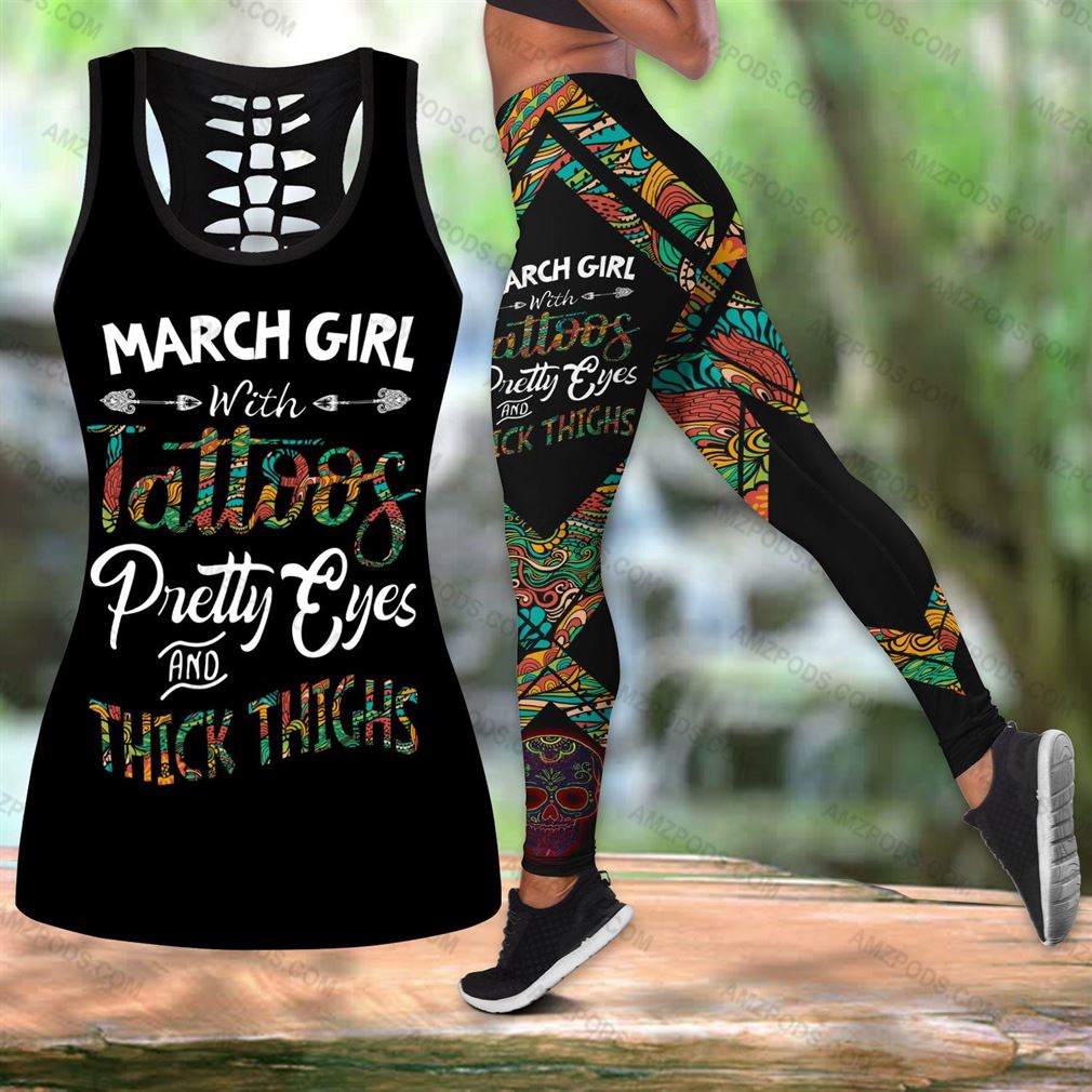 March Birthday Girl Combo Outfit Hollow Tanktop Legging Set V03