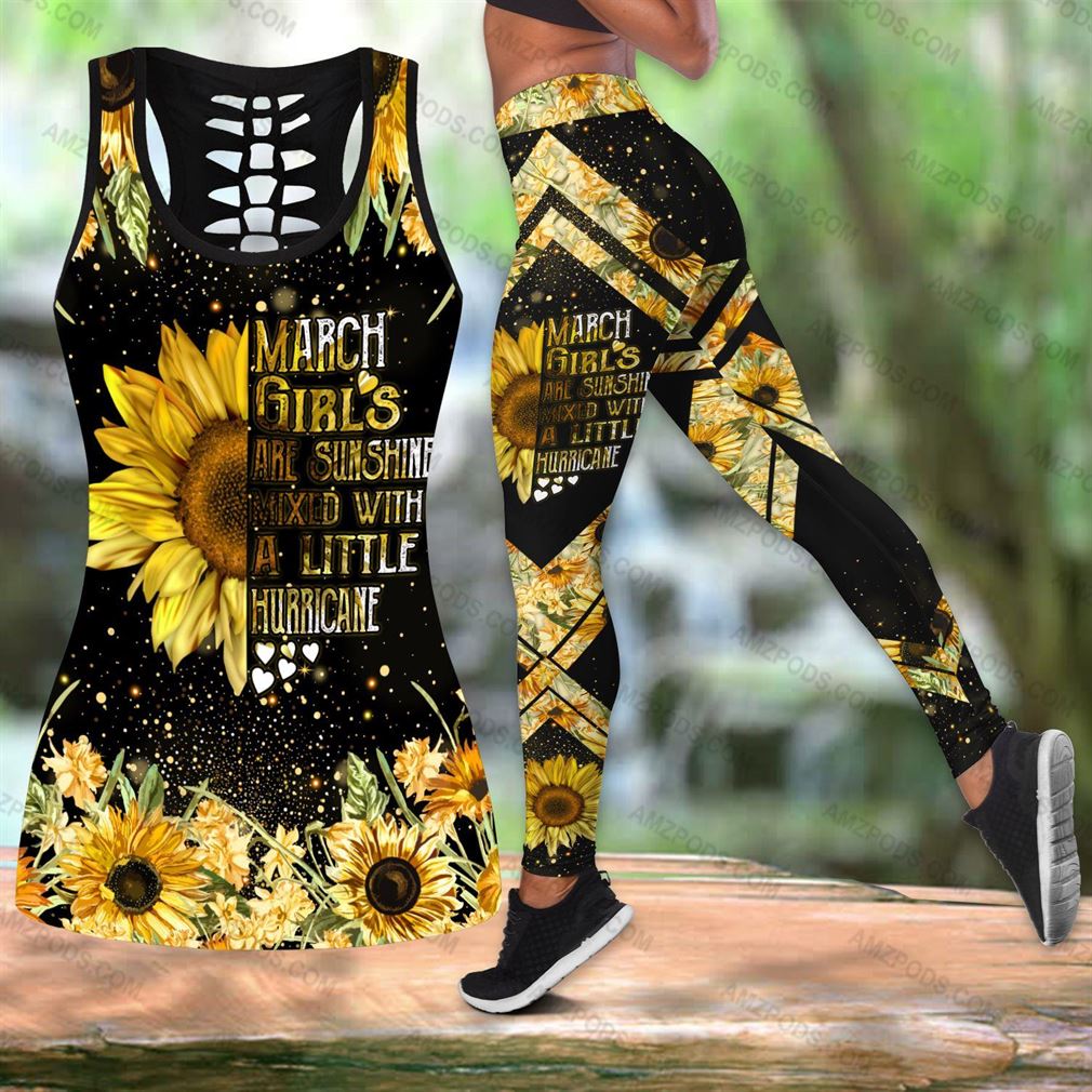 March Birthday Girl Combo Outfit Hollow Tanktop Legging Set V05