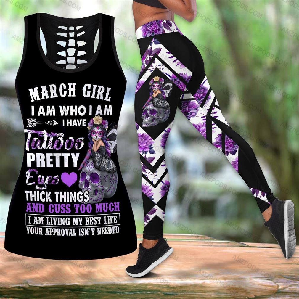 March Birthday Girl Combo Outfit Hollow Tanktop Legging Set V07