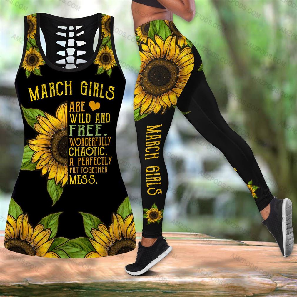March Birthday Girl Combo Outfit Hollow Tanktop Legging Set V12