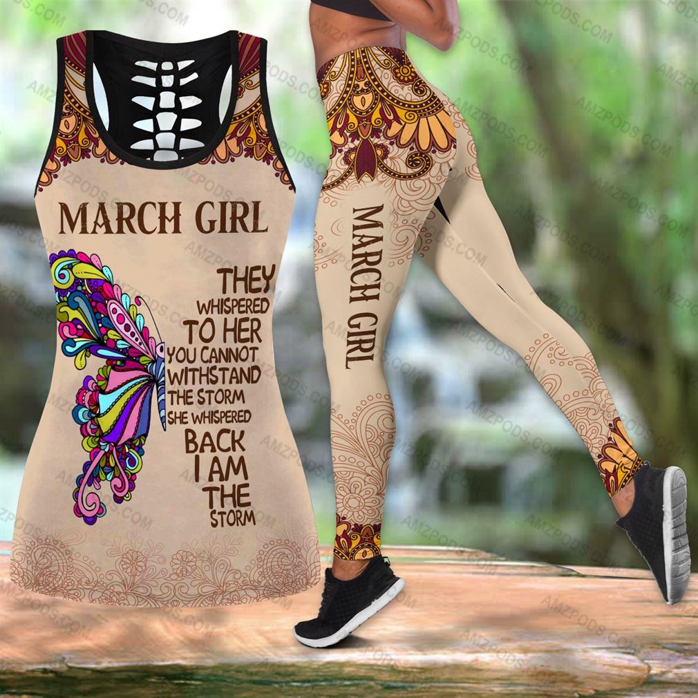 March Birthday Girl Combo Outfit Hollow Tanktop Legging Set V29