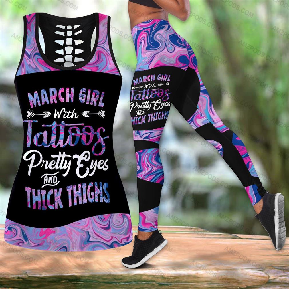 March Birthday Girl Combo Outfit Hollow Tanktop Legging Set V32