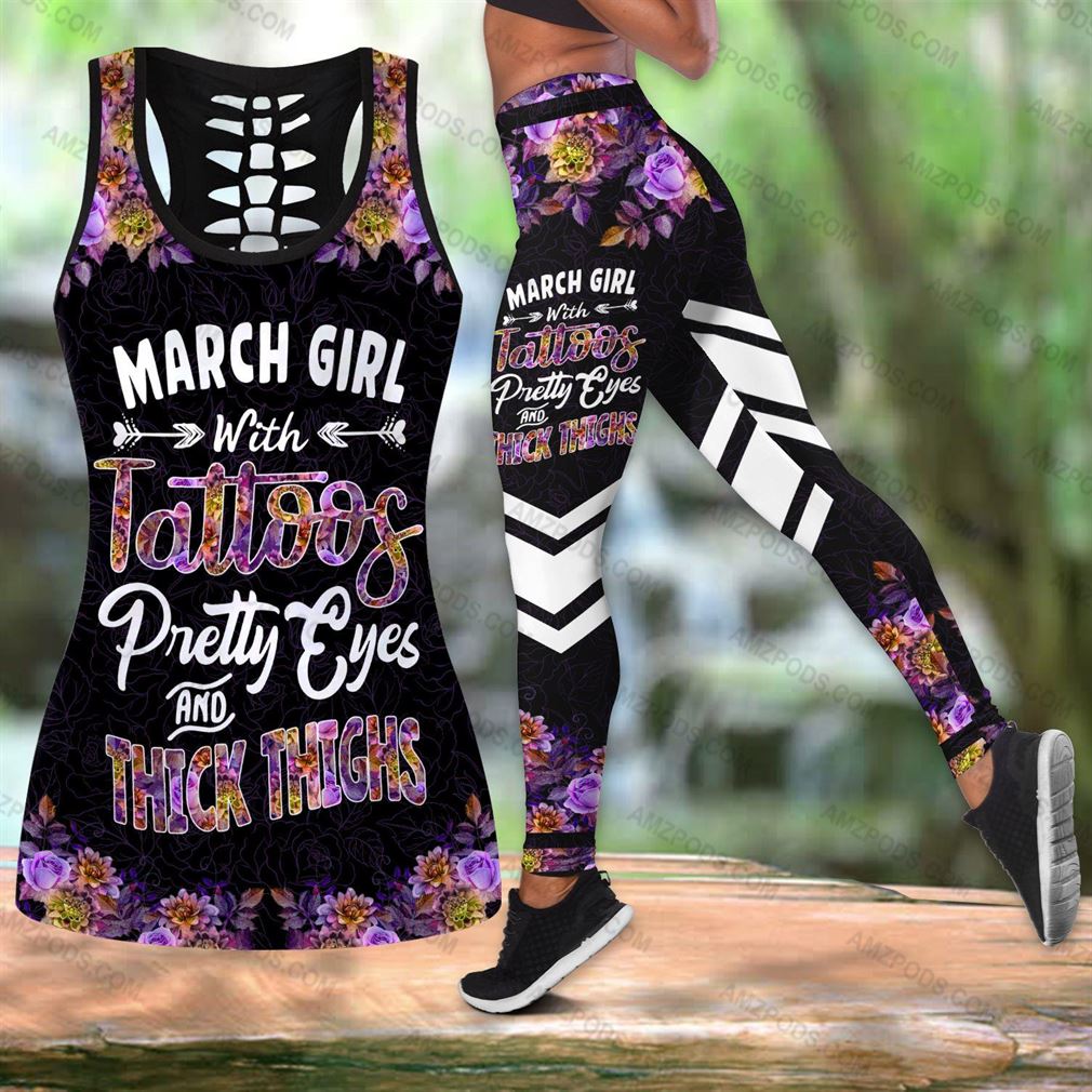 March Birthday Girl Combo Outfit Hollow Tanktop Legging Set V34