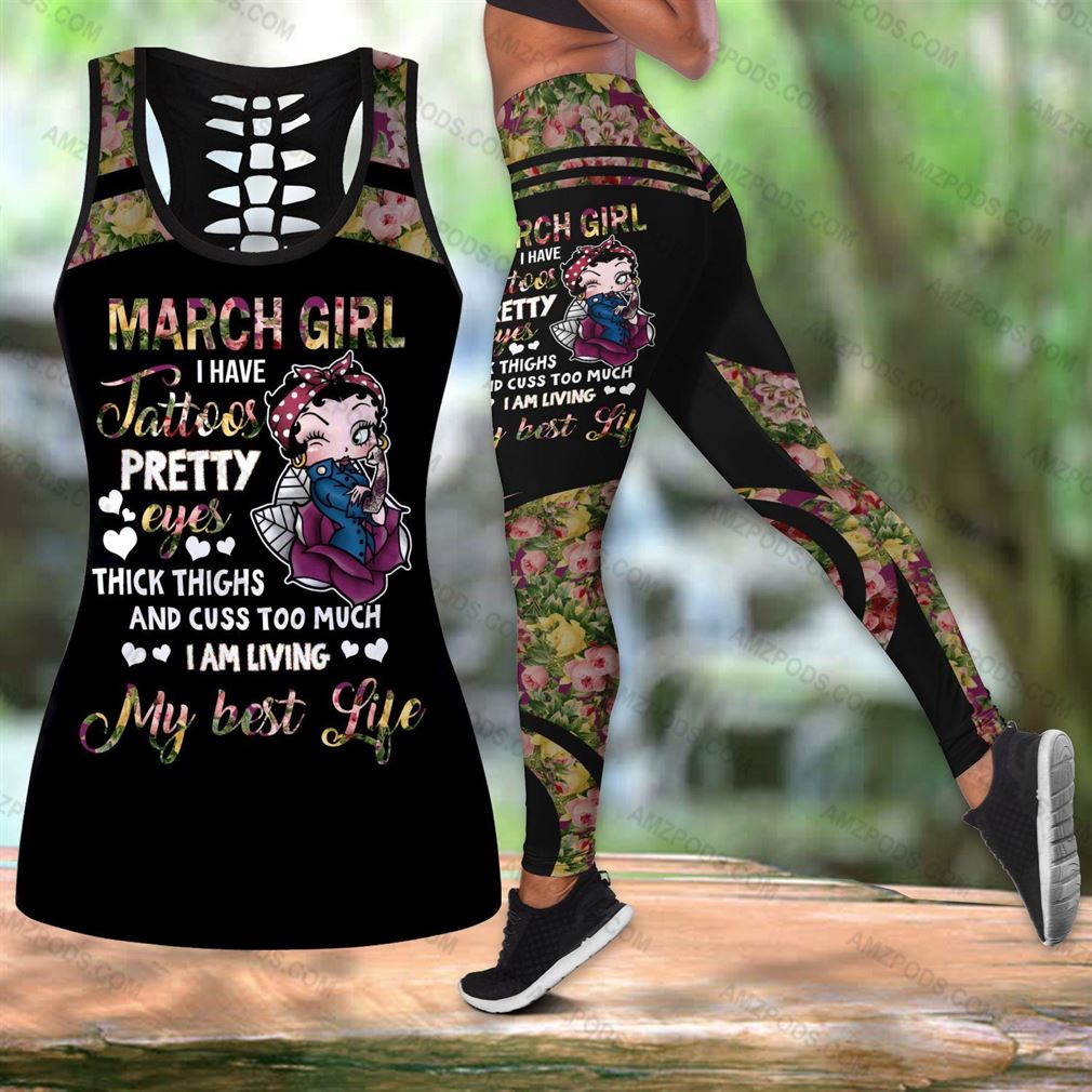 March Birthday Girl Combo Outfit Hollow Tanktop Legging Set V56