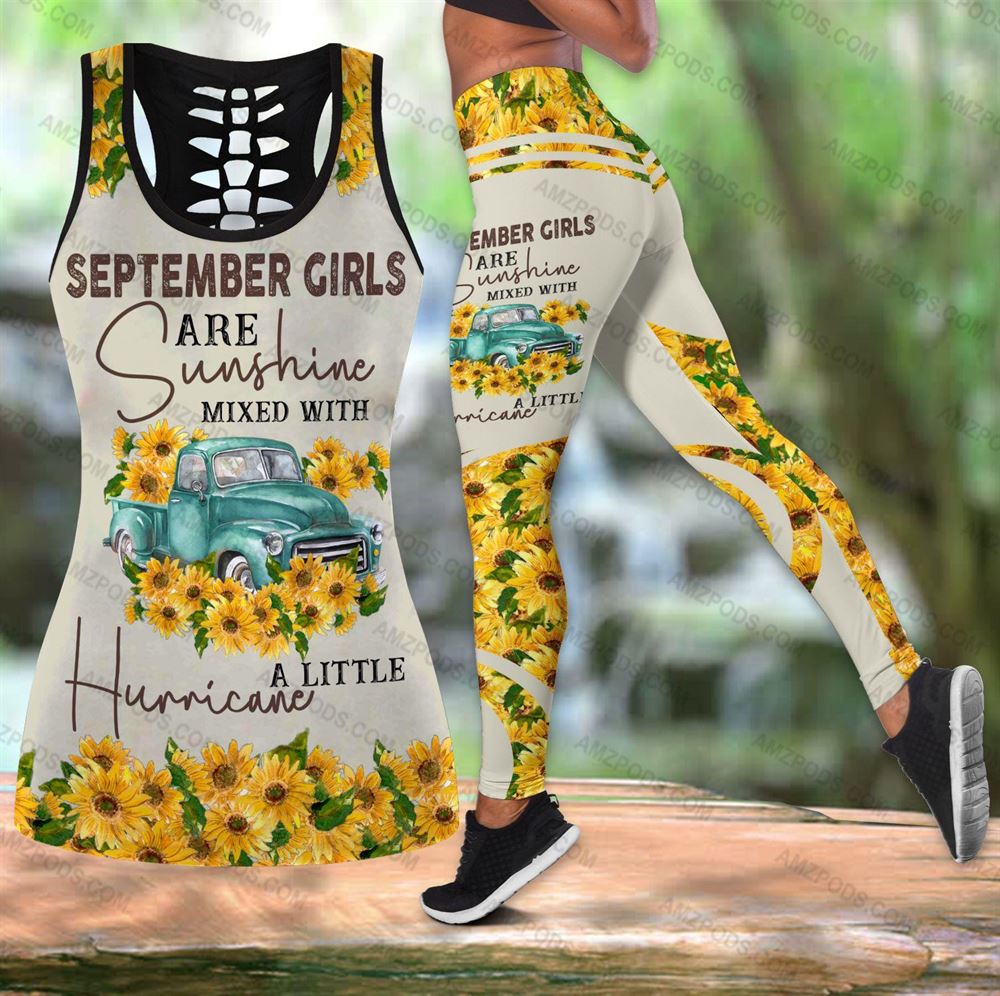 September Birthday Girl Combo September Outfit Hollow Tanktop Legging Personalized Set V026