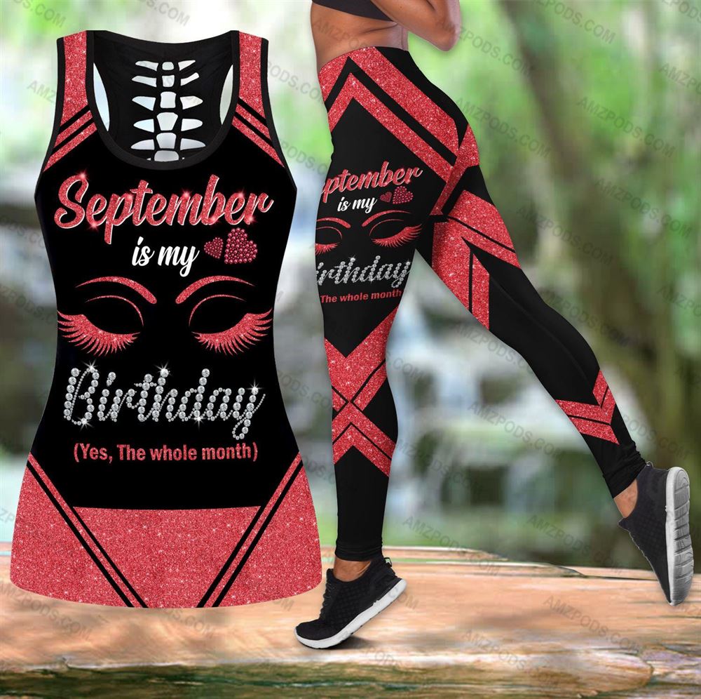 September Birthday Girl Combo September Outfit Hollow Tanktop Legging Personalized Set V058