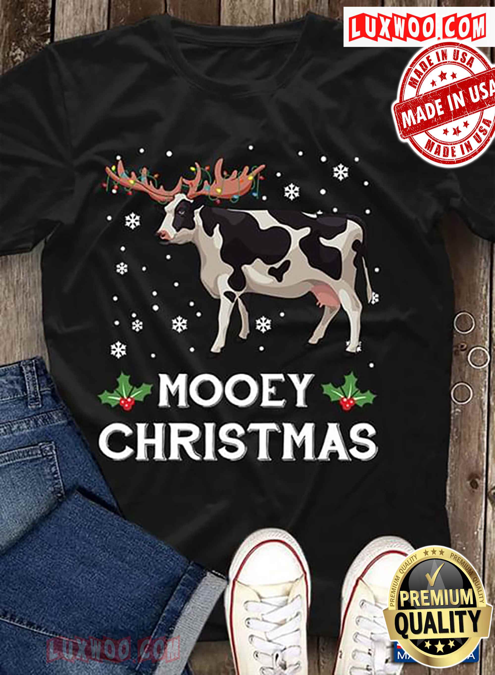 Dairy Cows Deerhorn And Snow Mooey Christmas
