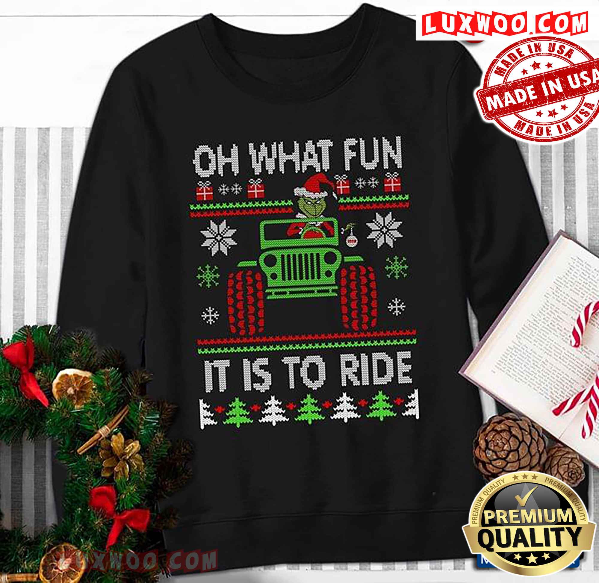 Grinch Driving Jeep Oh What Fun It Is To Ride Christmas