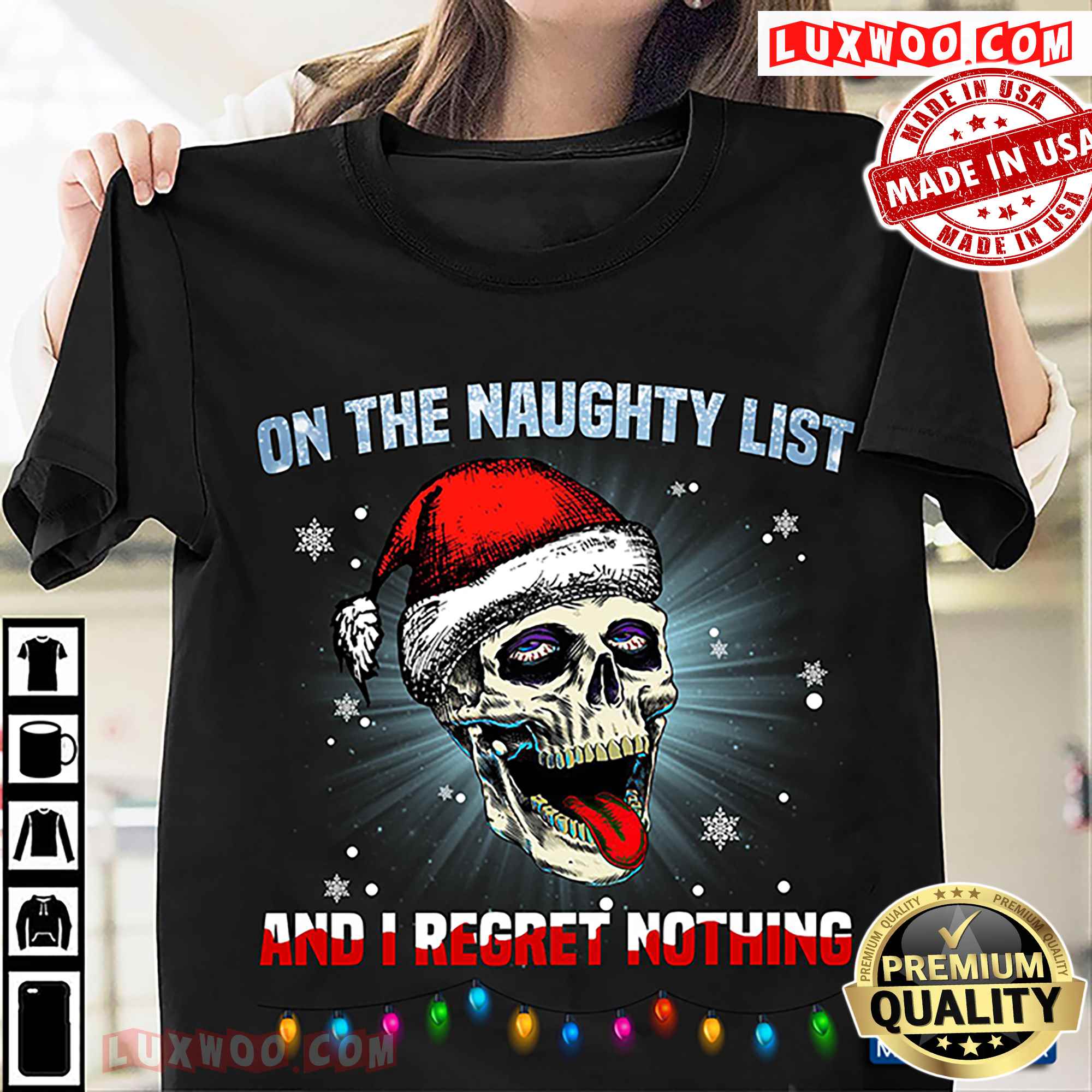On The Naughty List And I Regret Nothing Skull Christmas