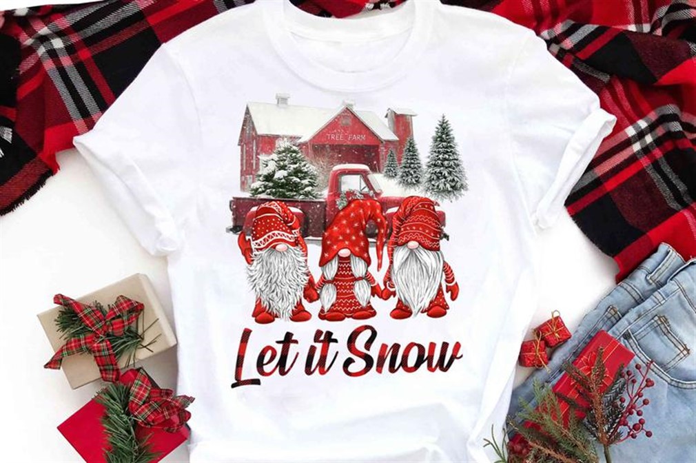 Three Gnomes In Red Let-it-snow Gnome Christmas T-shirt - Luxwoo.com