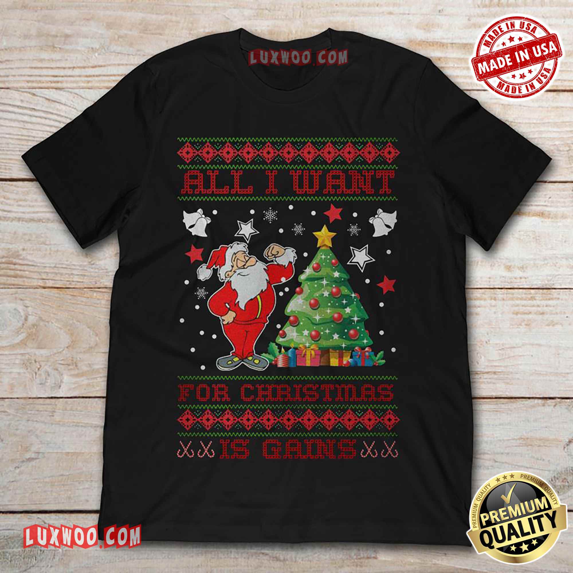 All I Want For Christmas Is Gains Christmas Tree Santa Claus Tshirt