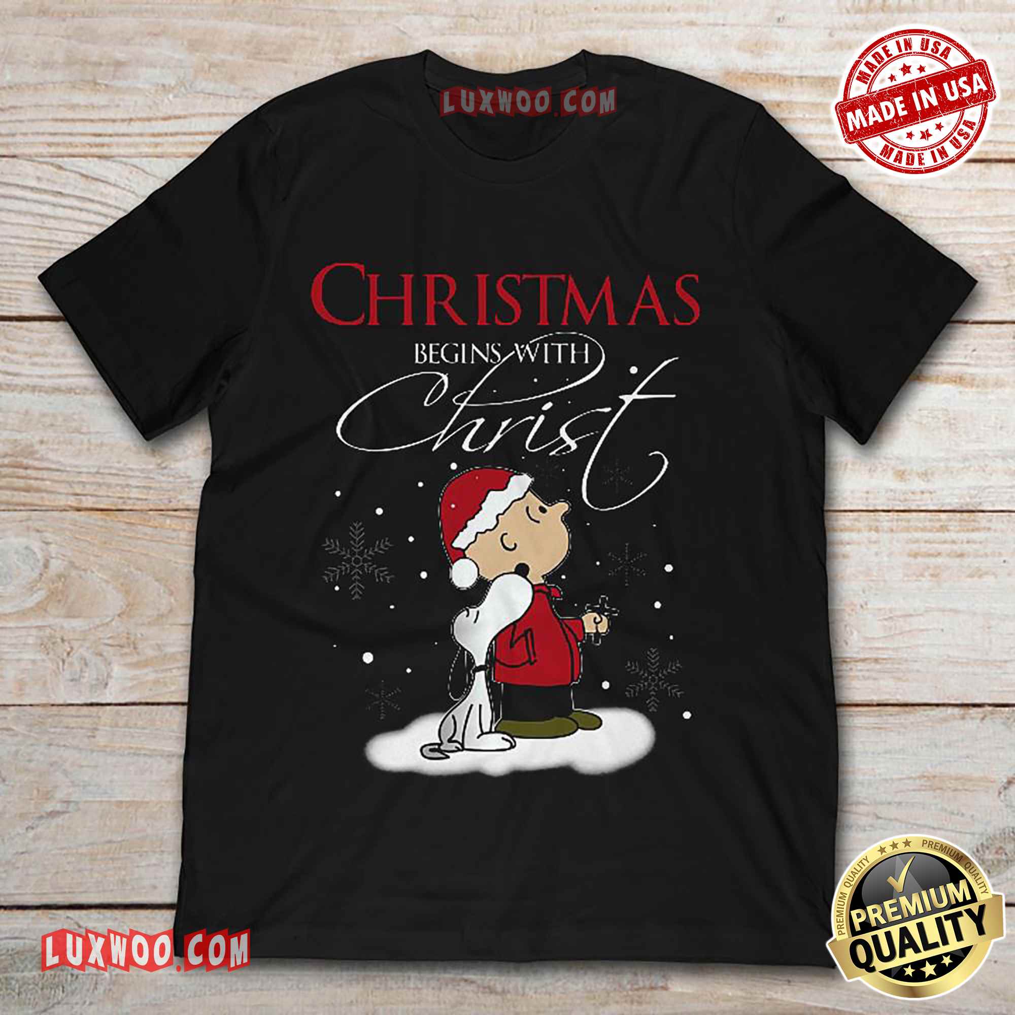 Charlie And Snoopy Christmas Begins With Christ Tee Shirt