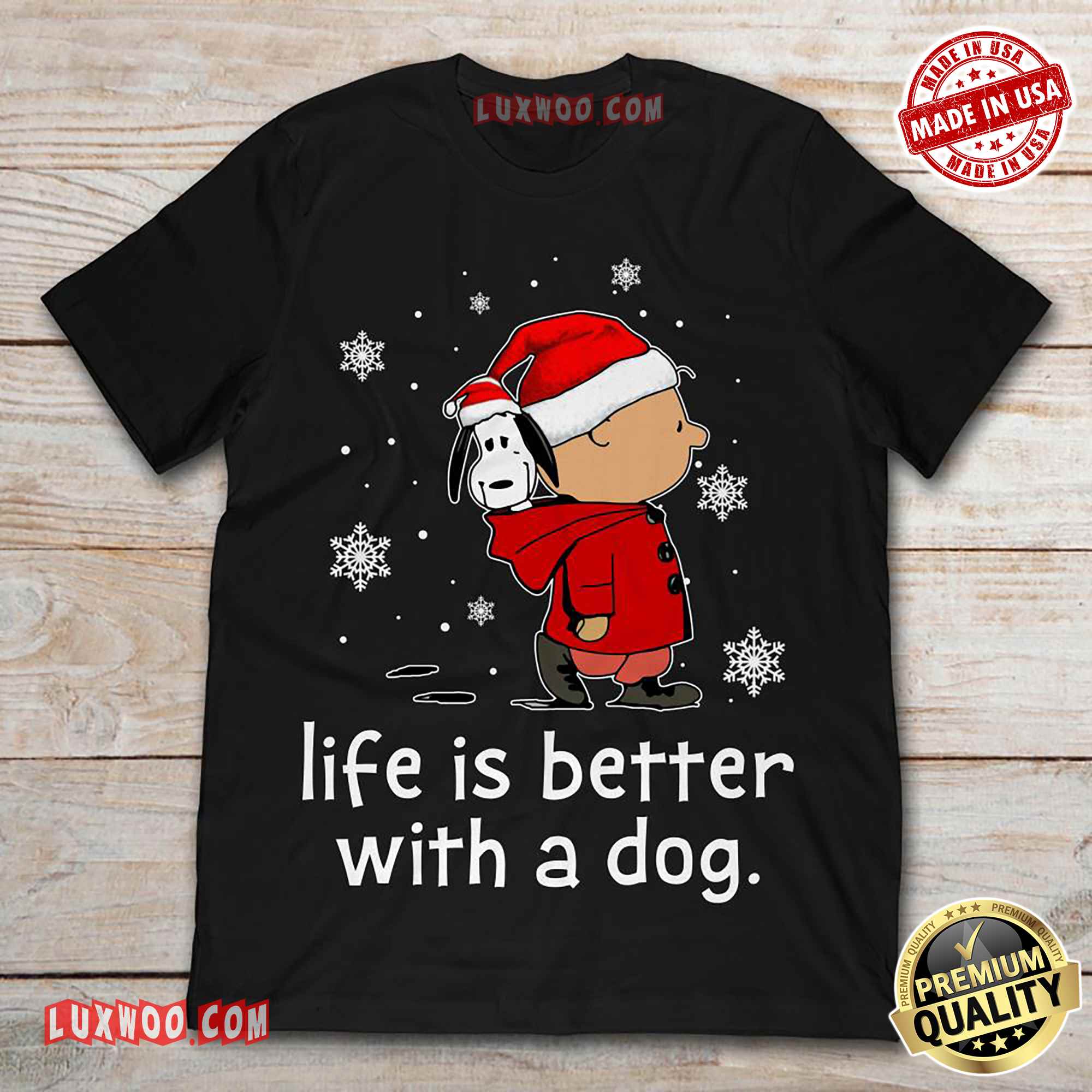 Charlie Brown And Snoop Dog Life Is Better With A Dog Christmas Tee Shirt