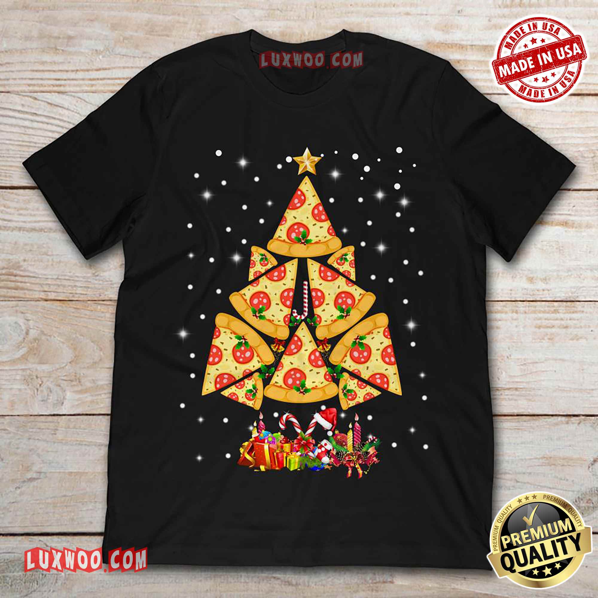 Funny Pizza Christmas Tree Tee Shirt