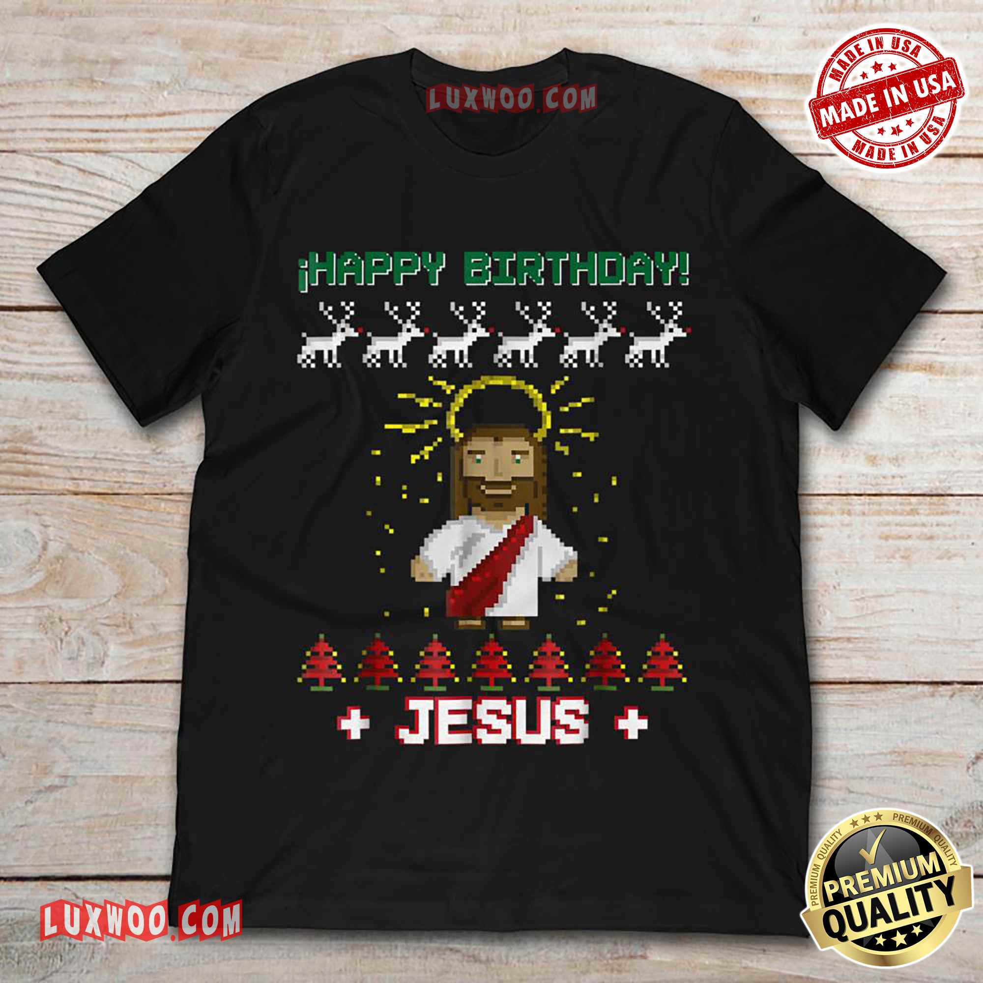 Happy Birthday Jesus Christmas Tree Reindeer Shirt