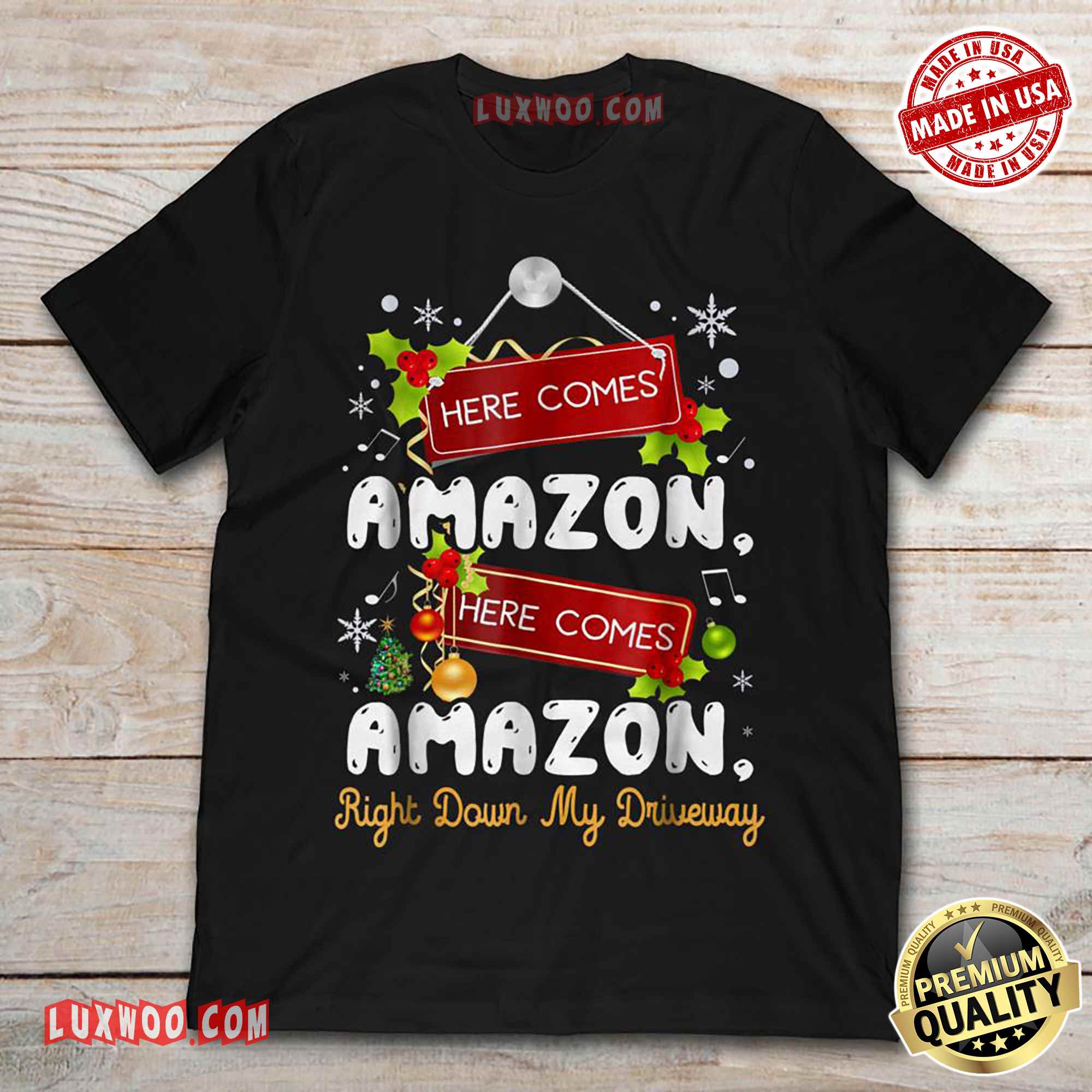 Here Comes Amazon Right Down My Driveway Funny Christmas Shirt