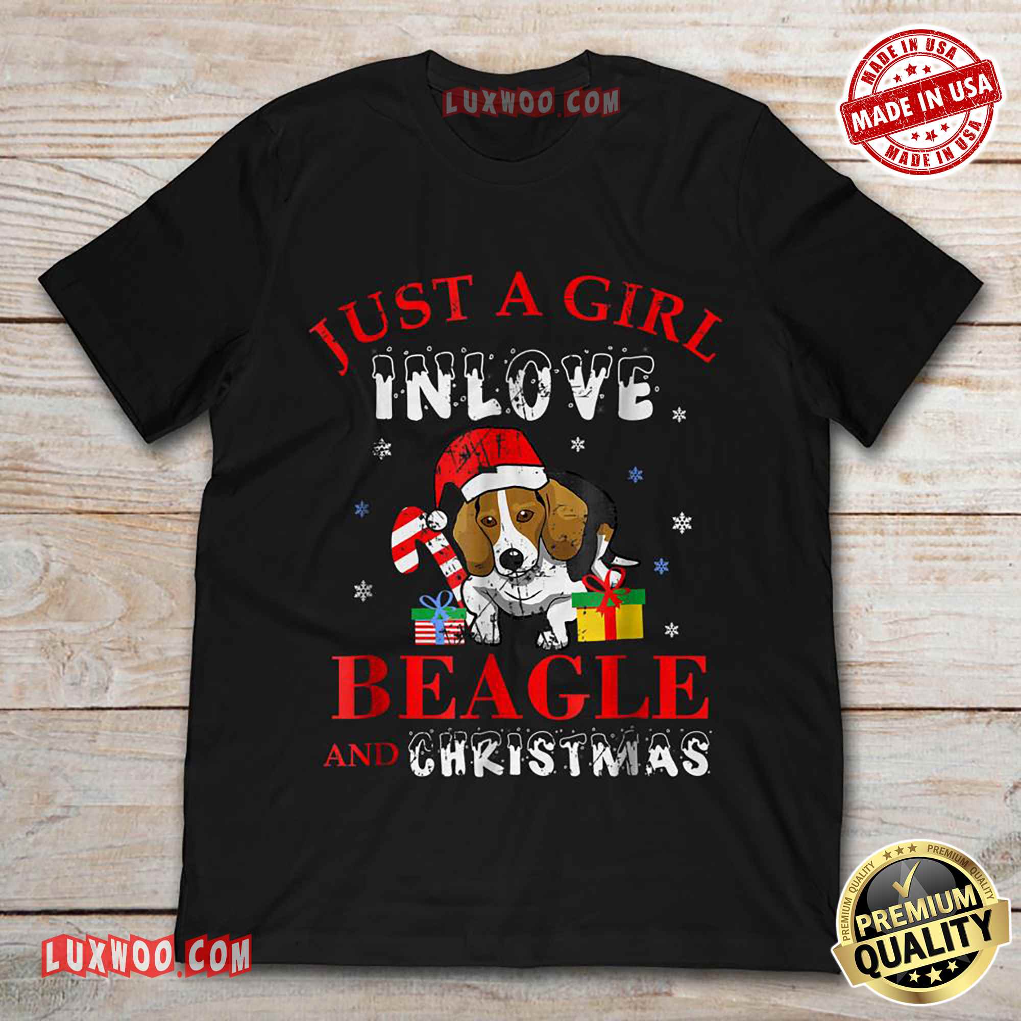 Just A Girl In Love Beagle And Christmas Cute Dog Tshirt