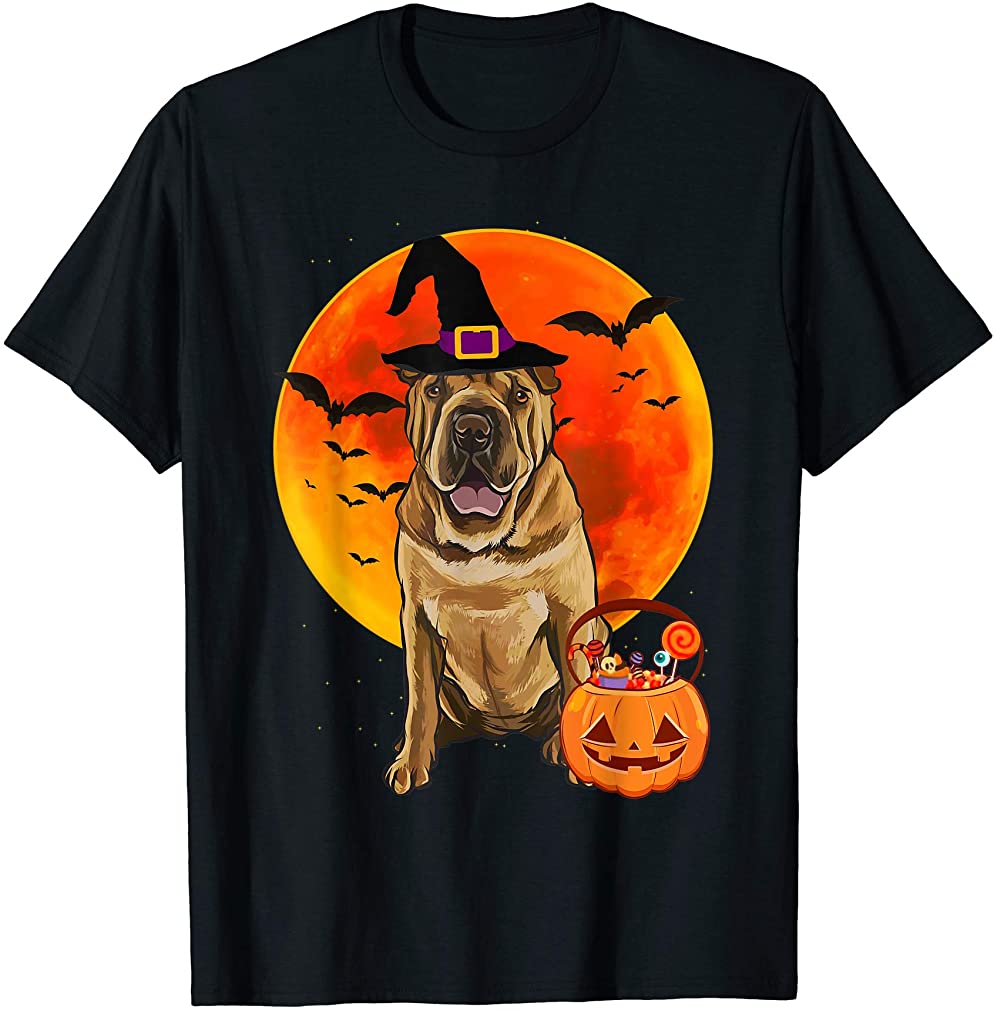 Dog Halloween Chinese Shar-pei Jack O Lantern Pumpkin T-shirt Plus Size Up To 5xl