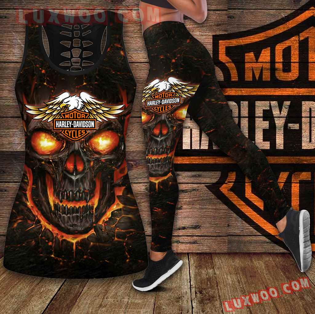 Combo Harley Davidson Skull Hollow Tanktop Legging Set Outfit K1519