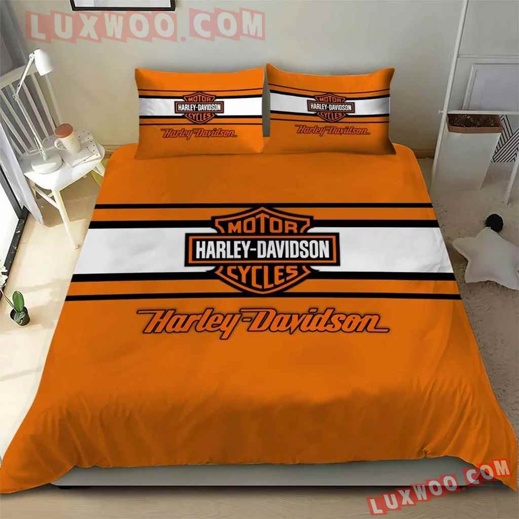 Orange 3d Quilt Bedding Set Harley Davidson V1