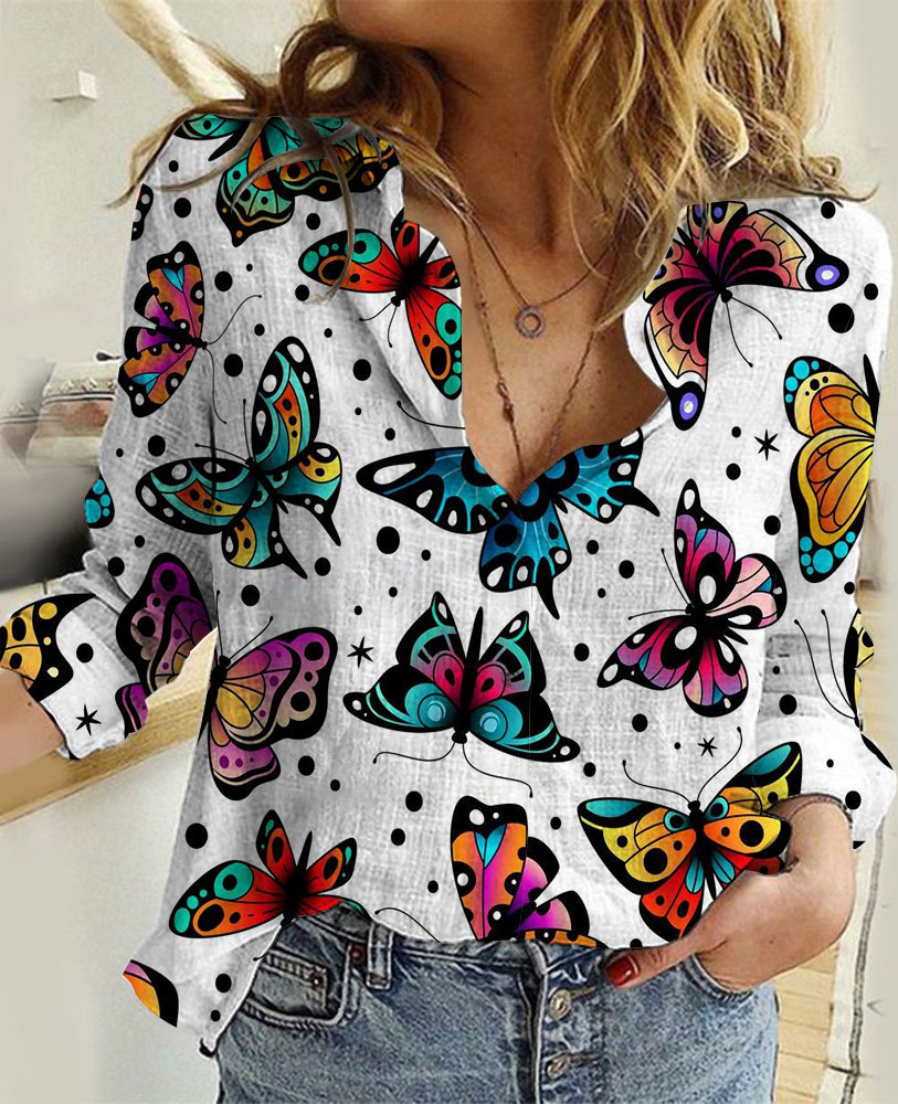 Womens Butterfly Linen Shirt 02 Linen Casual Shirt