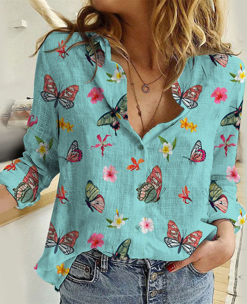 Womens Butterfly Linen Shirt 03 Linen Casual Shirt