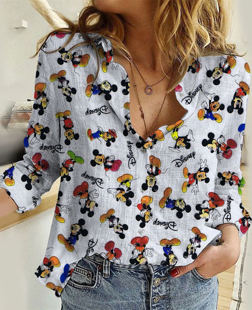 Womens Disney Mickey Linen Shirt 04 Linen Casual Shirt