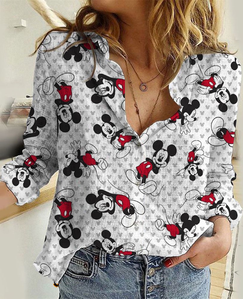 Womens Disney Mickey Linen Shirt 05 Linen Casual Shirt