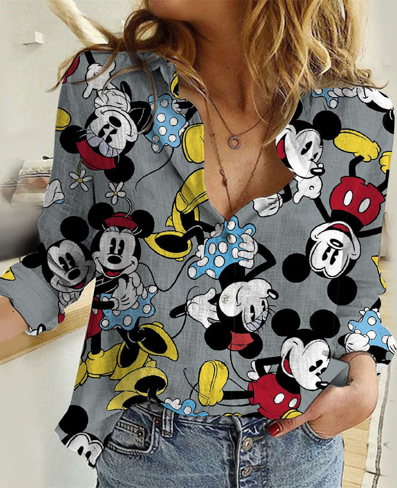 Womens Disney Mickey Linen Shirt 09 Linen Casual Shirt