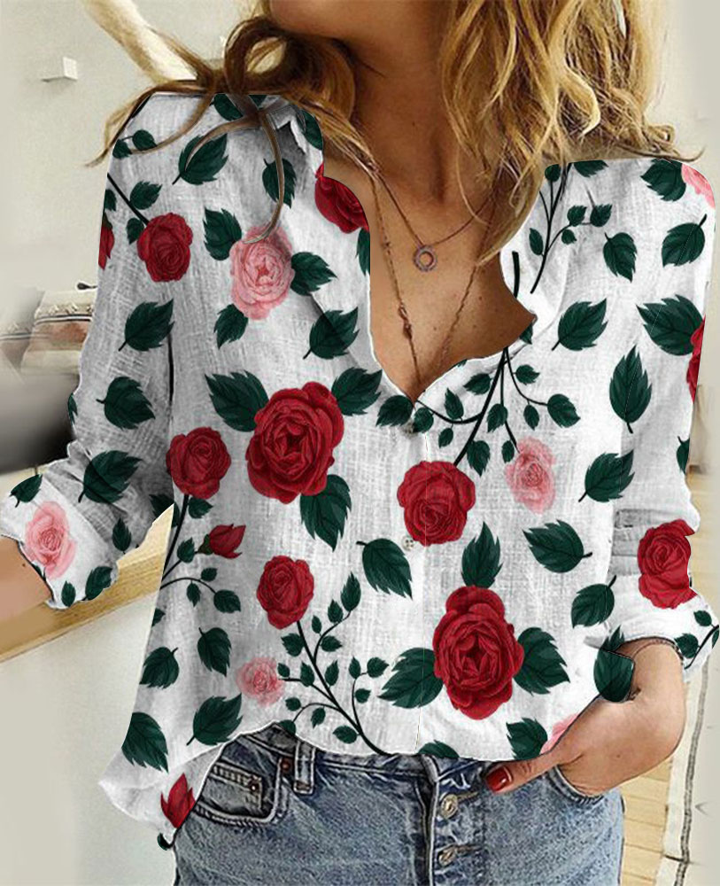 Womens Rose Linen Shirt 10 Linen Casual Shirt