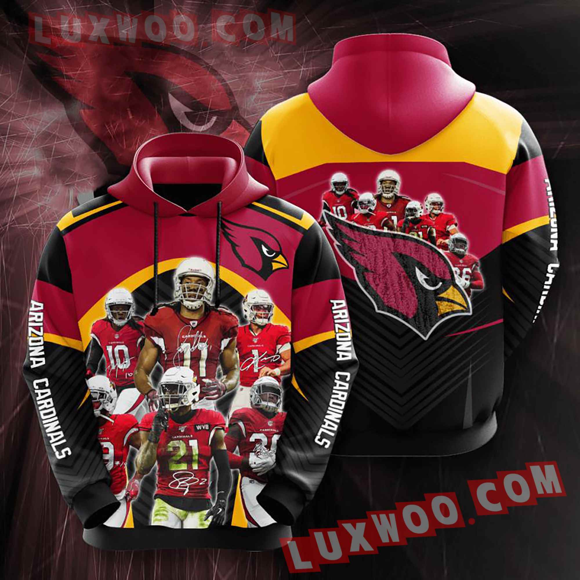 Nfl Arizona Cardinals Hoodies Custom All Over Print 3d Pullover Hoodie V4 Plus Size Up To 5xl